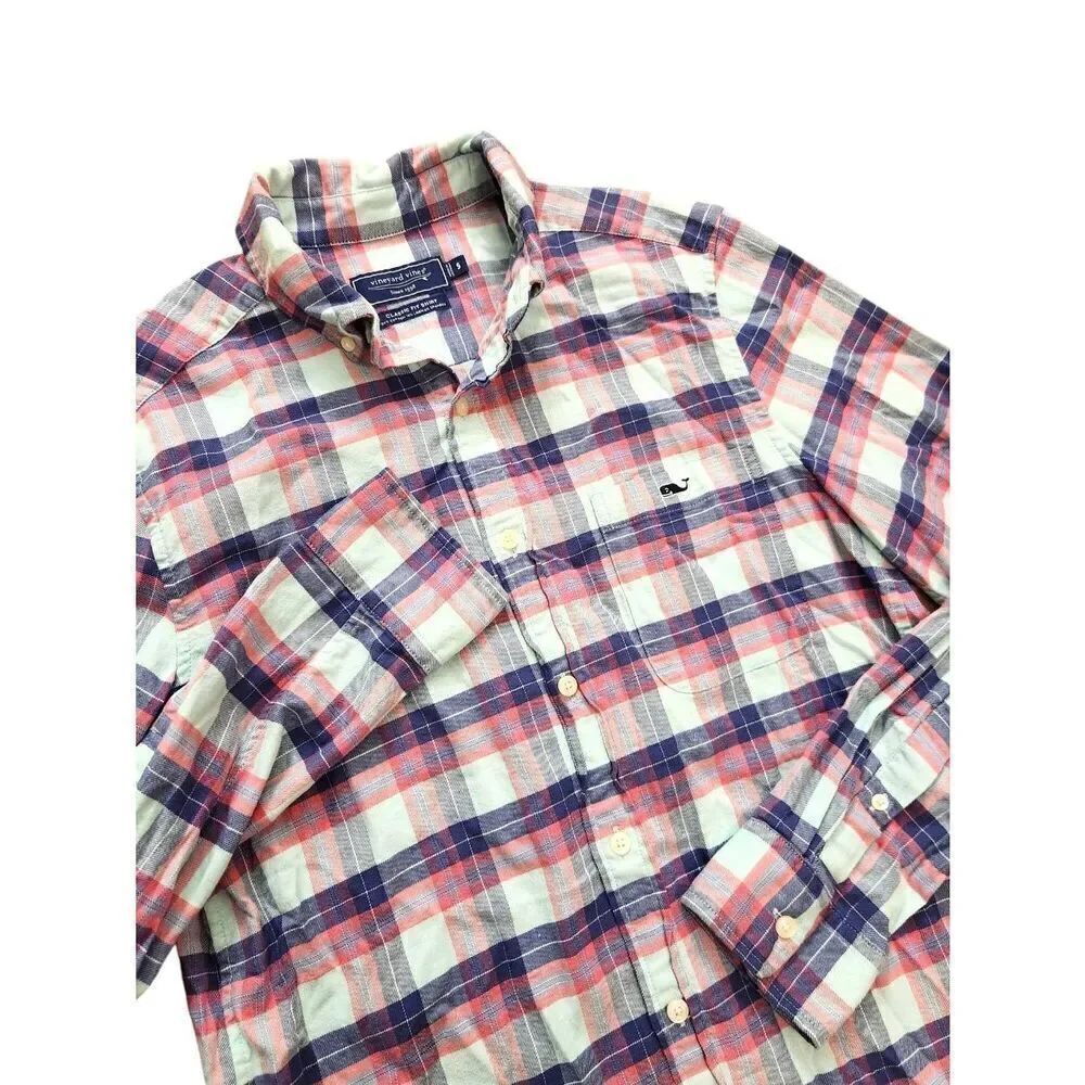 Vineyard vines Linen blend Classic fit button up shirt plaid mens SMALL
